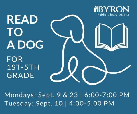 Graphic of a dog & books