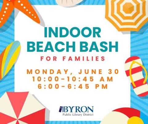 Graphic of beach items with program date & time