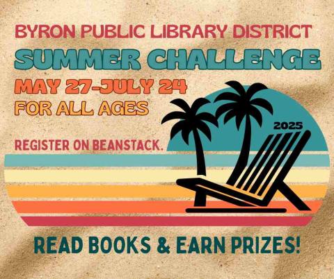 Photo of beach chair & trees with program dates.