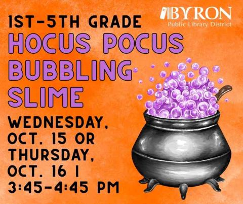 Photo of bubbling cauldron with class date and time.