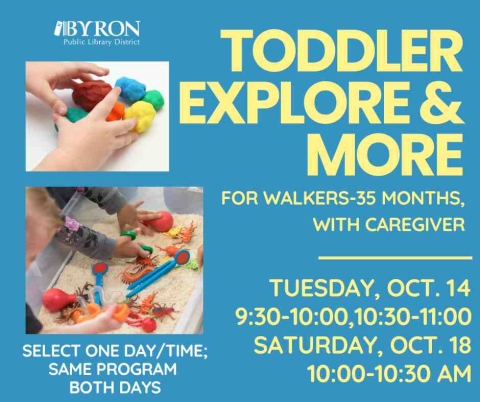Photo of playdough & sensory bin with program dates.
