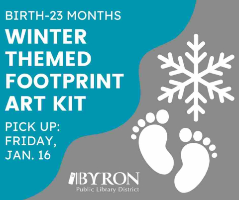 Graphic of baby feet & snowflake with kit pick up date.